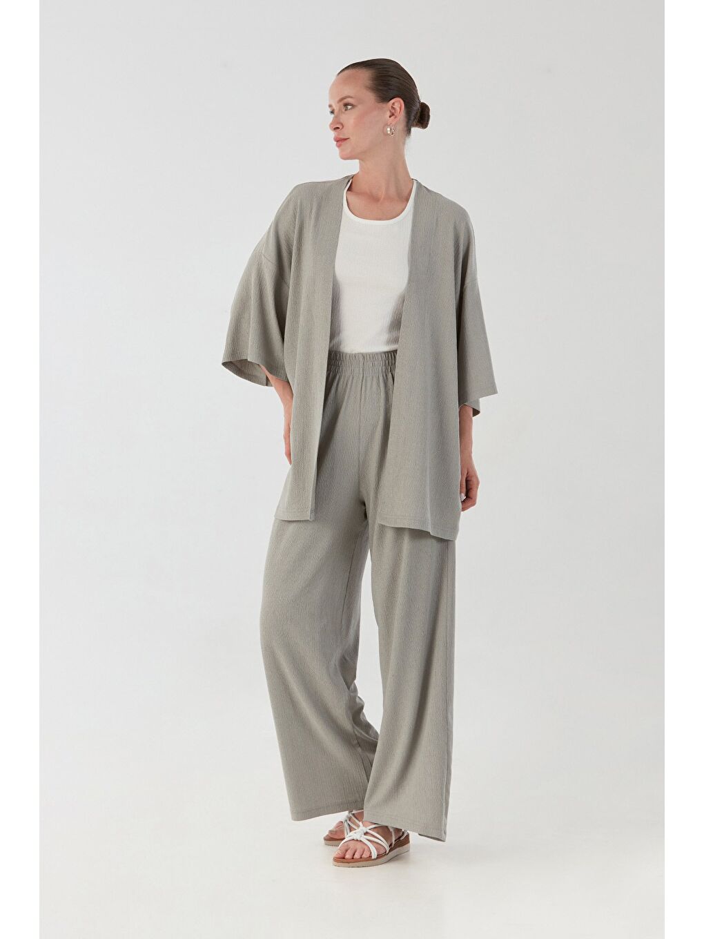 Gri Bürümcük Kumaş Şal Yaka 3 Lü Takım-3