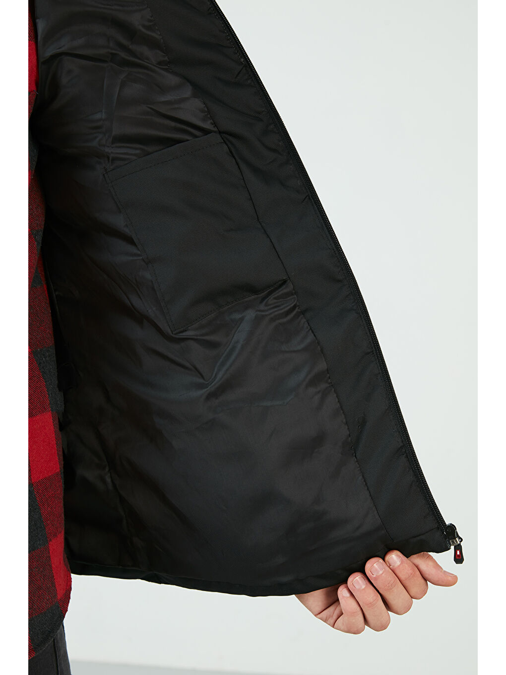 Gri Slim Fit Kapüşonlu Cepli   100 Pamuk Erkek Şişme Mont 5712070-5