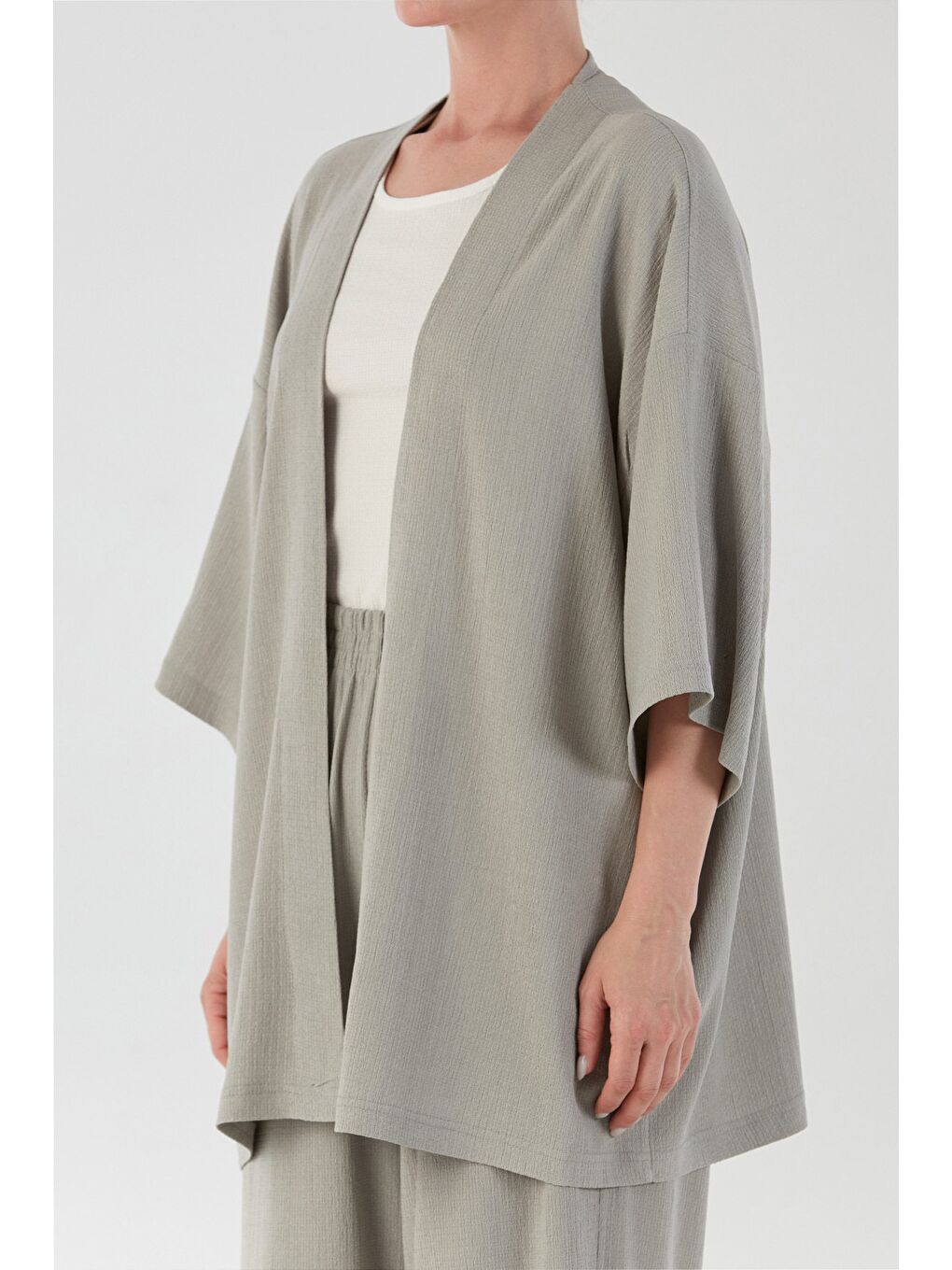 Gri Bürümcük Kumaş Şal Yaka 3 Lü Takım-4