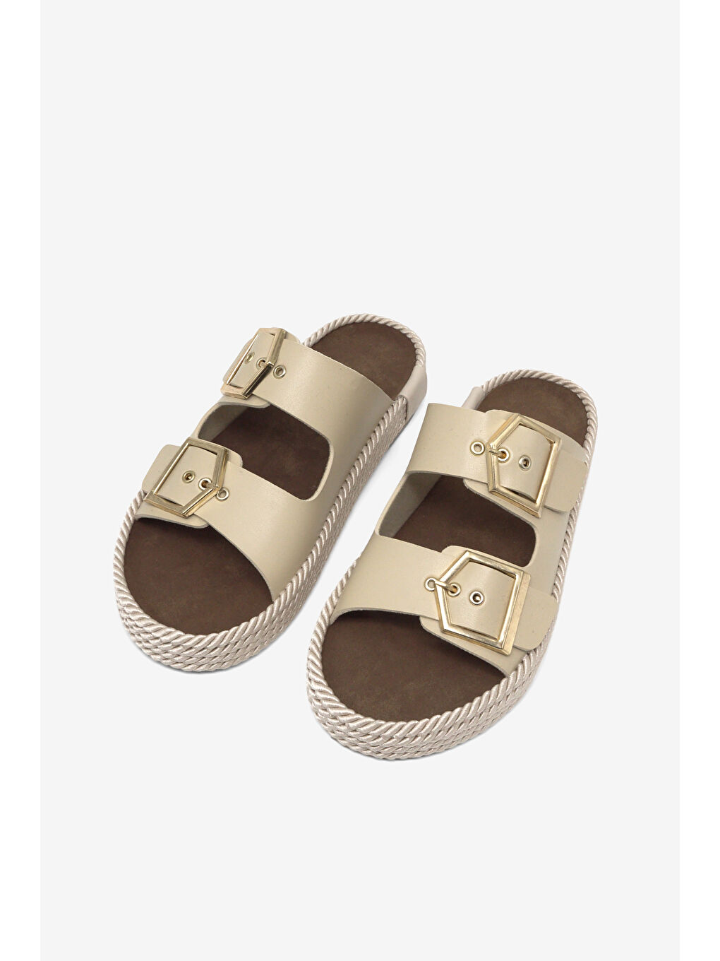 Kadın Bej Rahat Kalıp Hazır Taban Tokalı Terlik-1