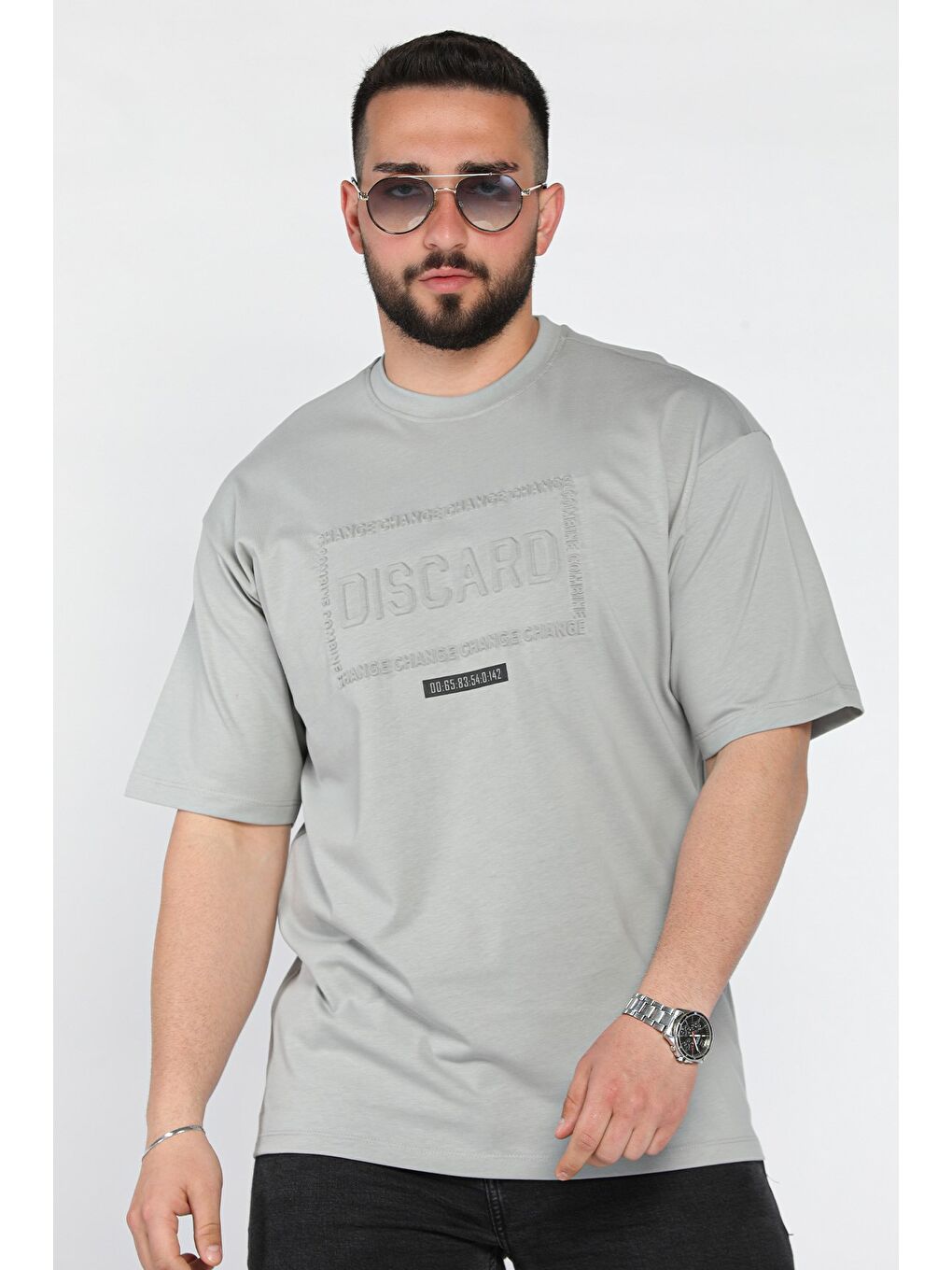 Gri Erkek Yazı Baskılı  Tişört