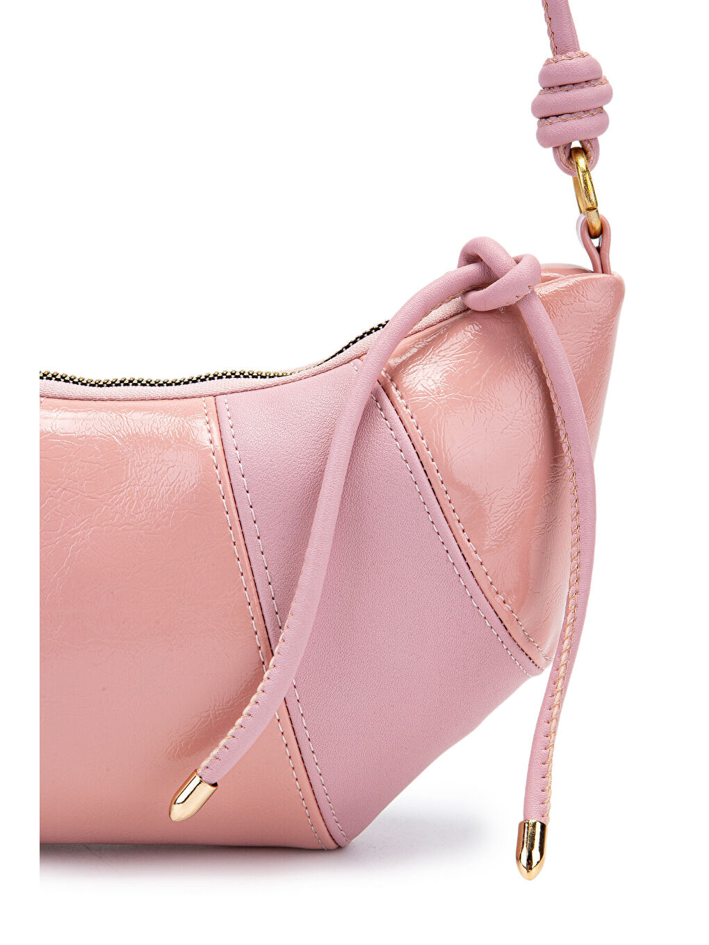 Pembe İp Sarkıt Detaylı Suni Deri Bohem Tarz Wade Kadın Çapraz Çanta Pudra-1