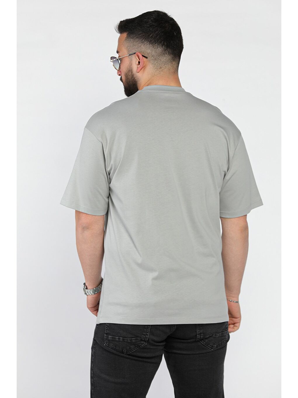 Gri Erkek Yazı Baskılı  Tişört-2