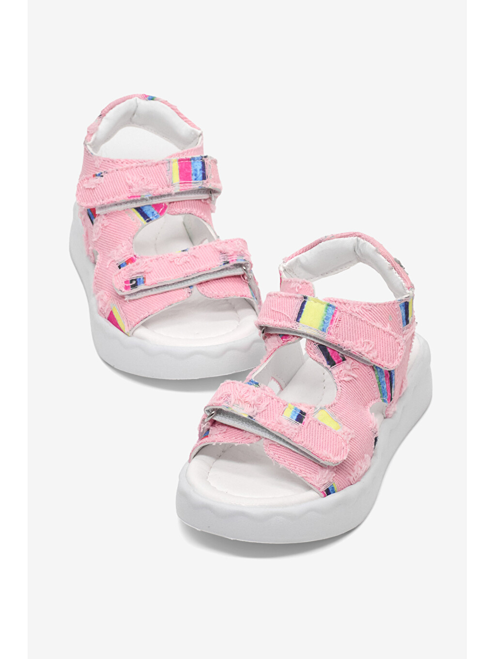 Pembe Çocuk Unisex Pudra Rahat Kalıp Renk Desenli Çift Cırtlı Sandalet-1