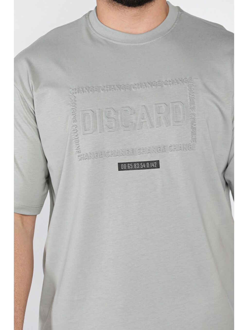Gri Erkek Yazı Baskılı  Tişört-3
