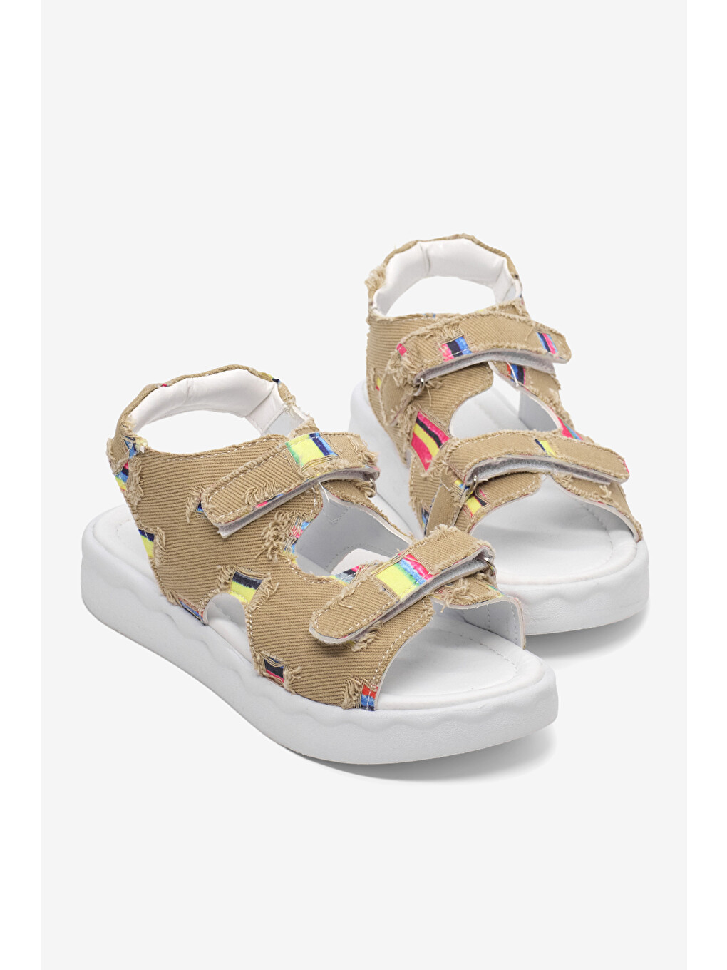 Sarı Çocuk Unisex Gold Rahat Kalıp Renk Desenli Çift Cırtlı Sandalet-1