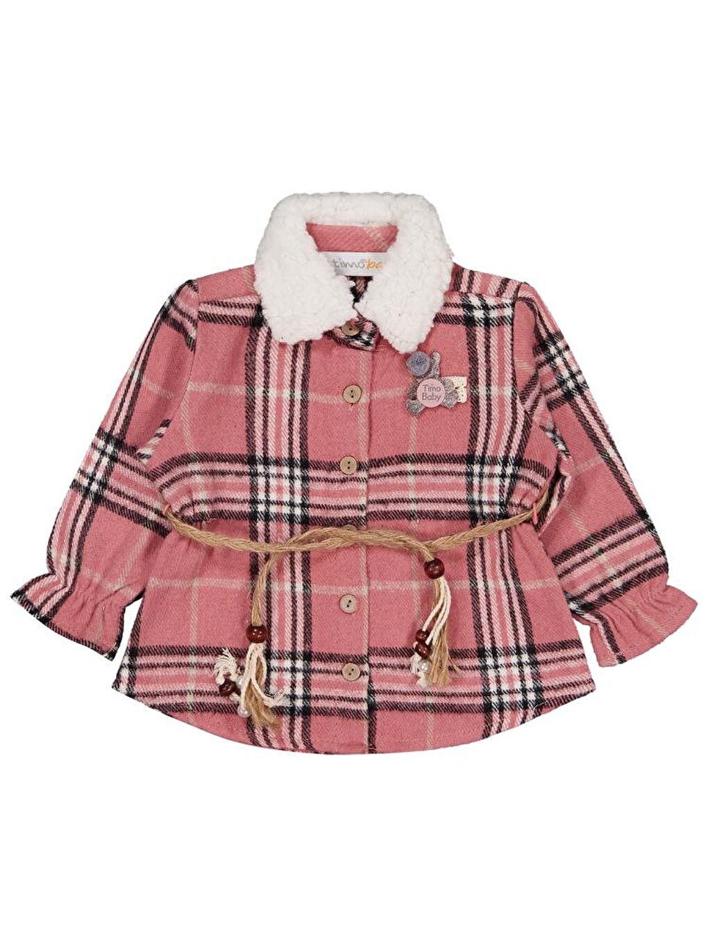 Pembe Timo U/K Ekose Kız 1-18 Ay Elbise - Pudra 6-9 Ay-1