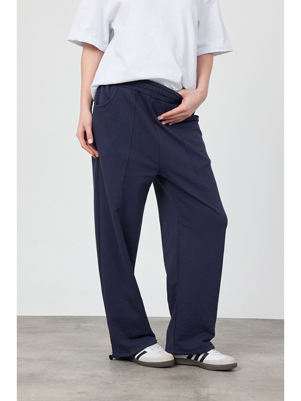 Kadın Blank Lacivert Ayarlanabilir Paça Eşofman Alt-3