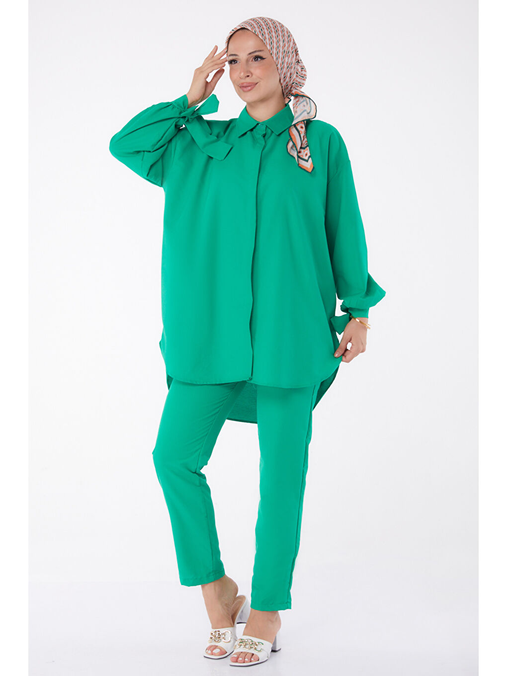 Yeşil Kol Detaylı İkili Takım Yesil - 27085-1