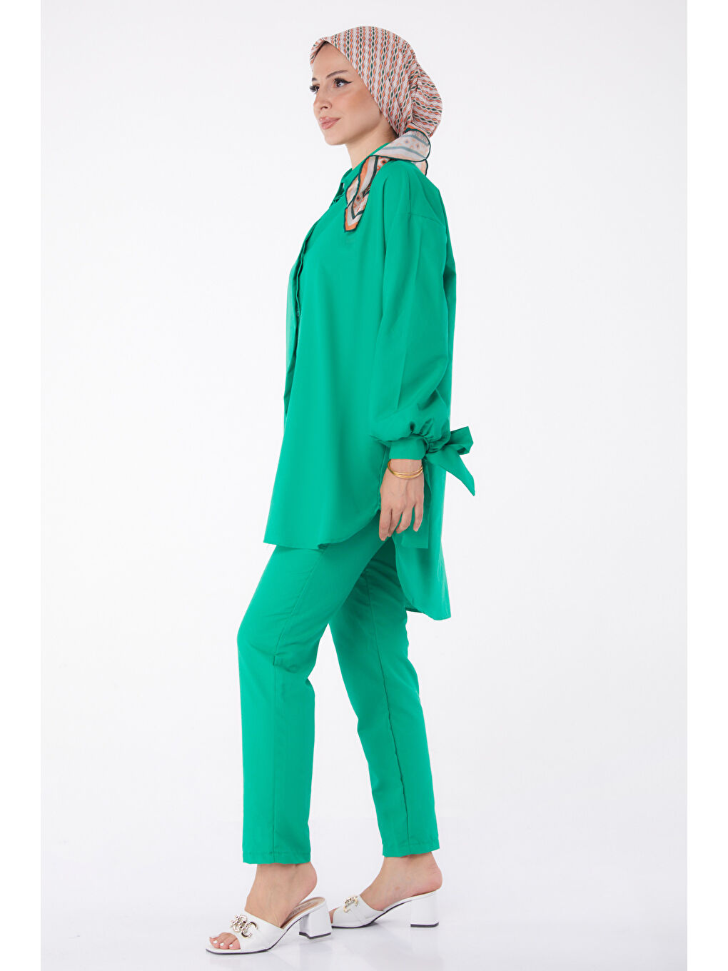 Yeşil Kol Detaylı İkili Takım Yesil - 27085-2