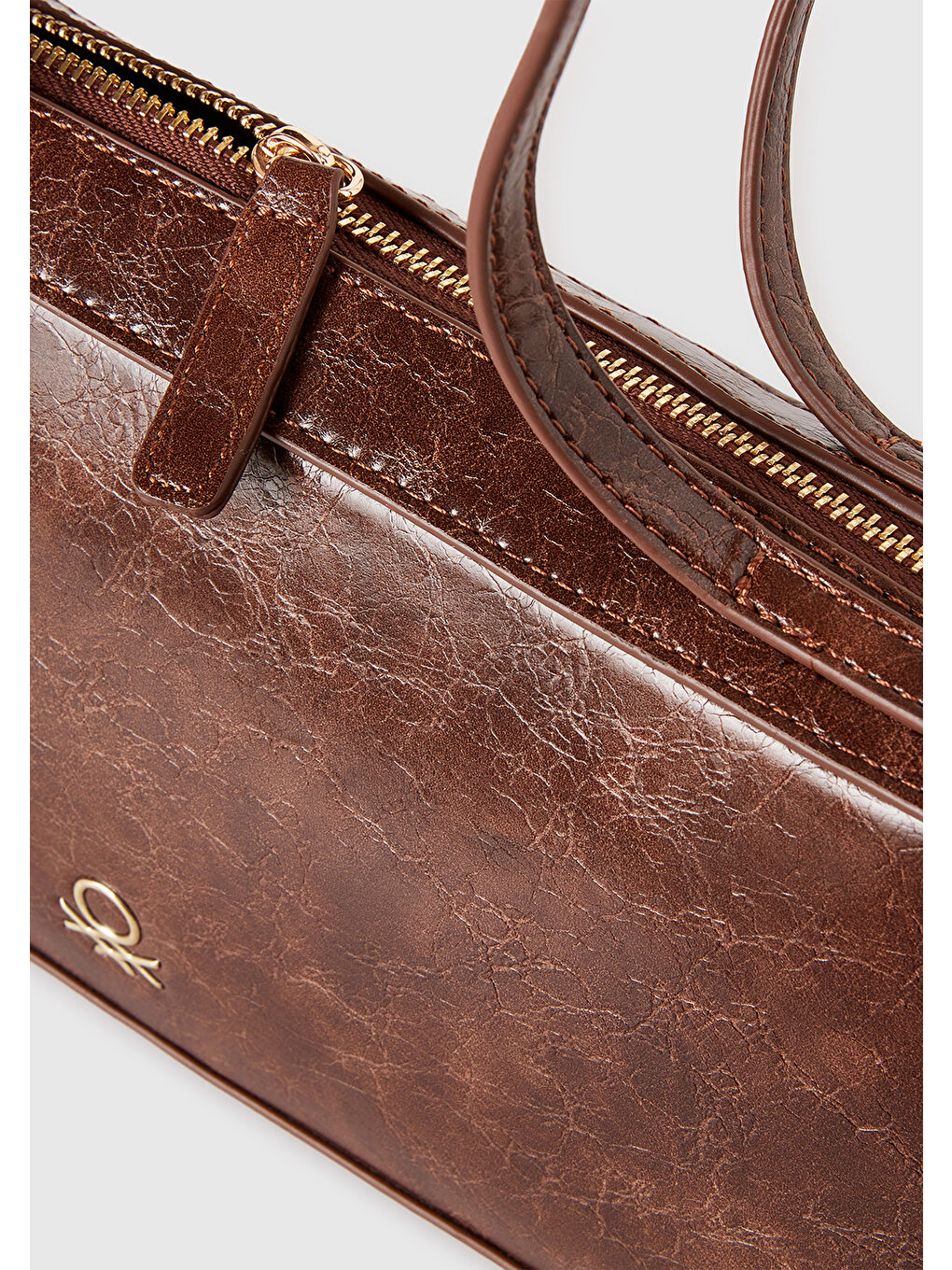 Kadın Koyu Kahverengi Suni Deri Parlak Bowling Omuz Çantası-2