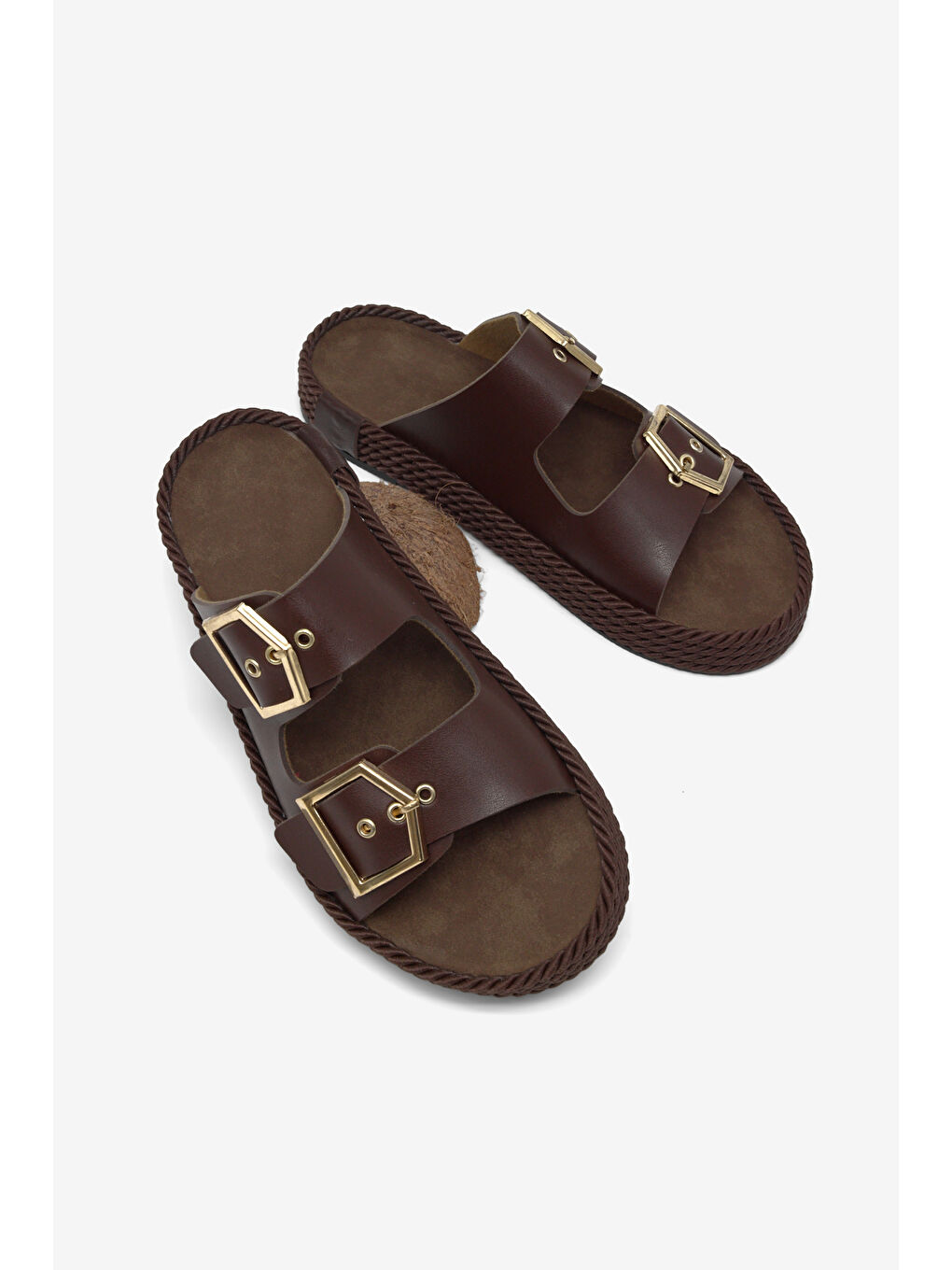 Kahverengi Kadın Kahve Rahat Kalıp Hazır Taban Tokalı Terlik-2