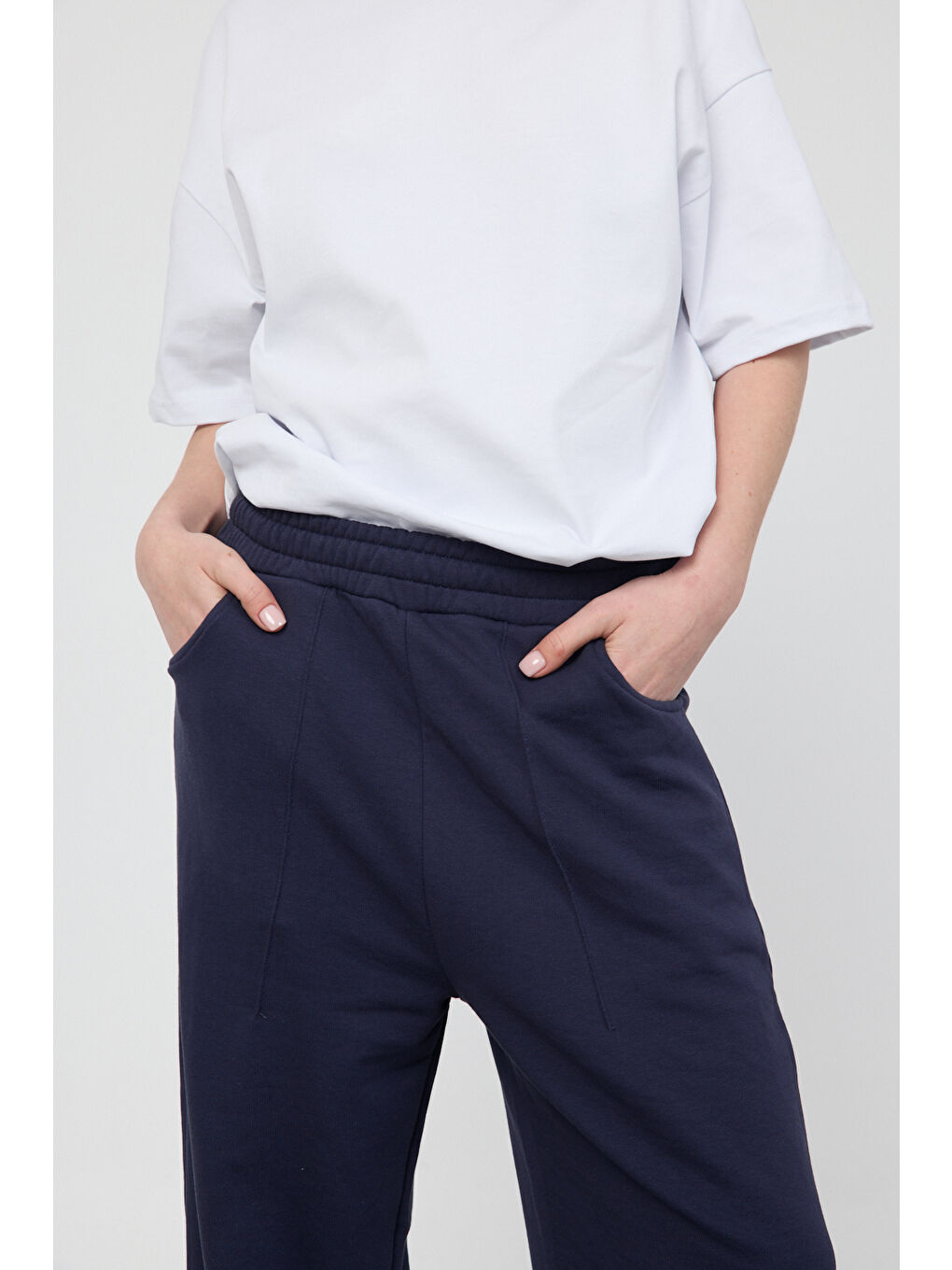 Kadın Blank Lacivert Ayarlanabilir Paça Eşofman Alt-4