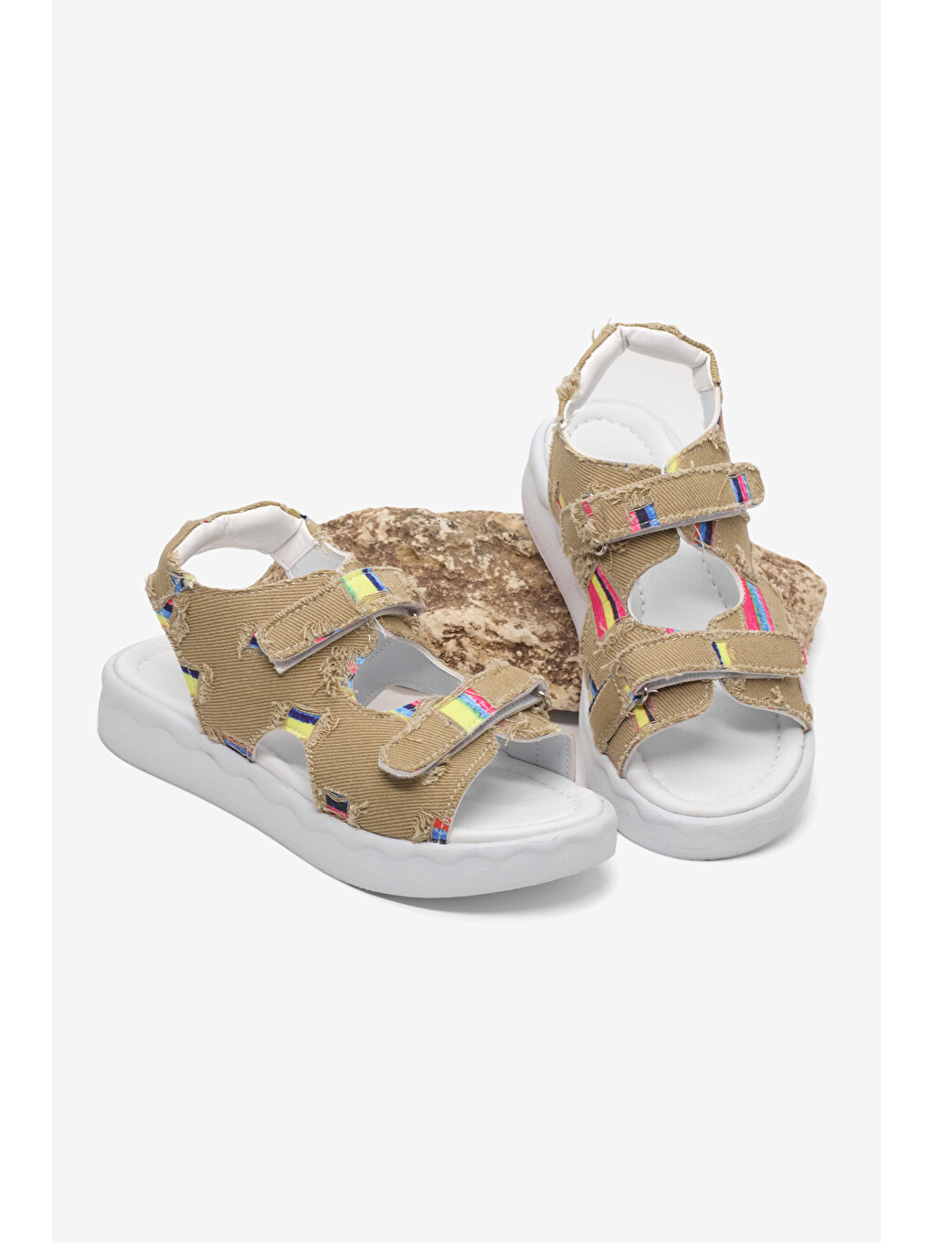 Sarı Çocuk Unisex Gold Rahat Kalıp Renk Desenli Çift Cırtlı Sandalet-2