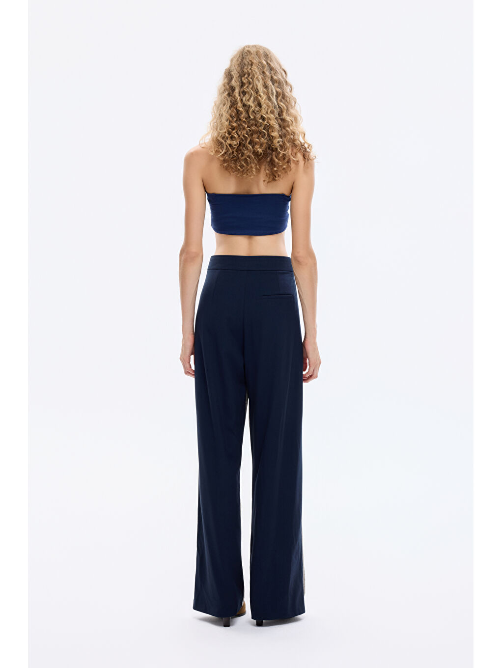 Ekose Garnili Bol Paça Pantolon Lacivert-4