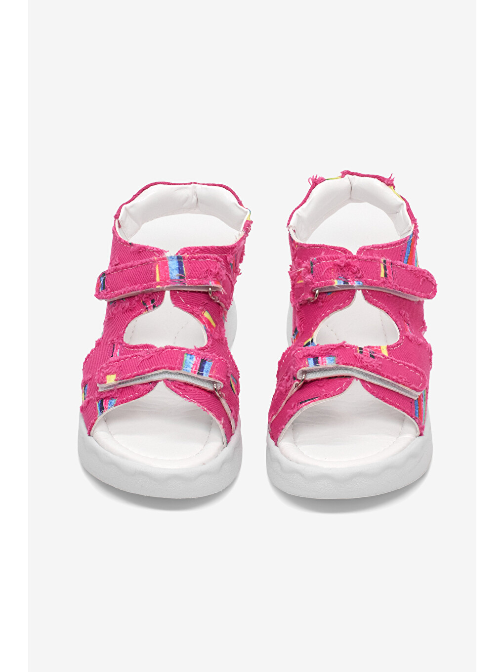 Çocuk Unisex Fuşya Rahat Kalıp Renk Desenli Çift Cırtlı Sandalet-2