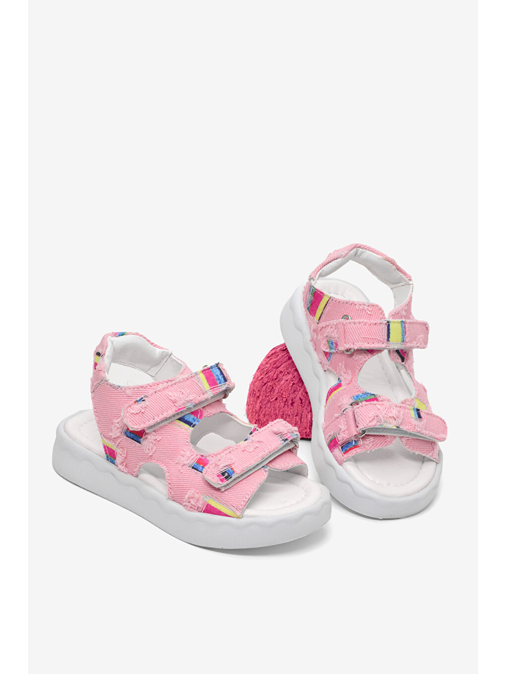 Pembe Çocuk Unisex Pudra Rahat Kalıp Renk Desenli Çift Cırtlı Sandalet-3