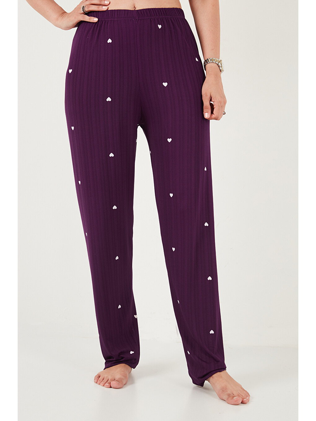 Mürdüm Askılı V Yaka Lastikli Bel Fitilli Pijama Takımı 65780604-4