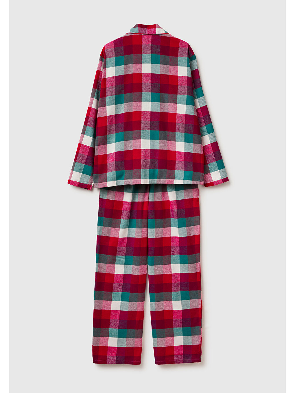 Kadın Kırmızı Ekoseli %100 Pamuk  Desenli Pijama Takımı-1