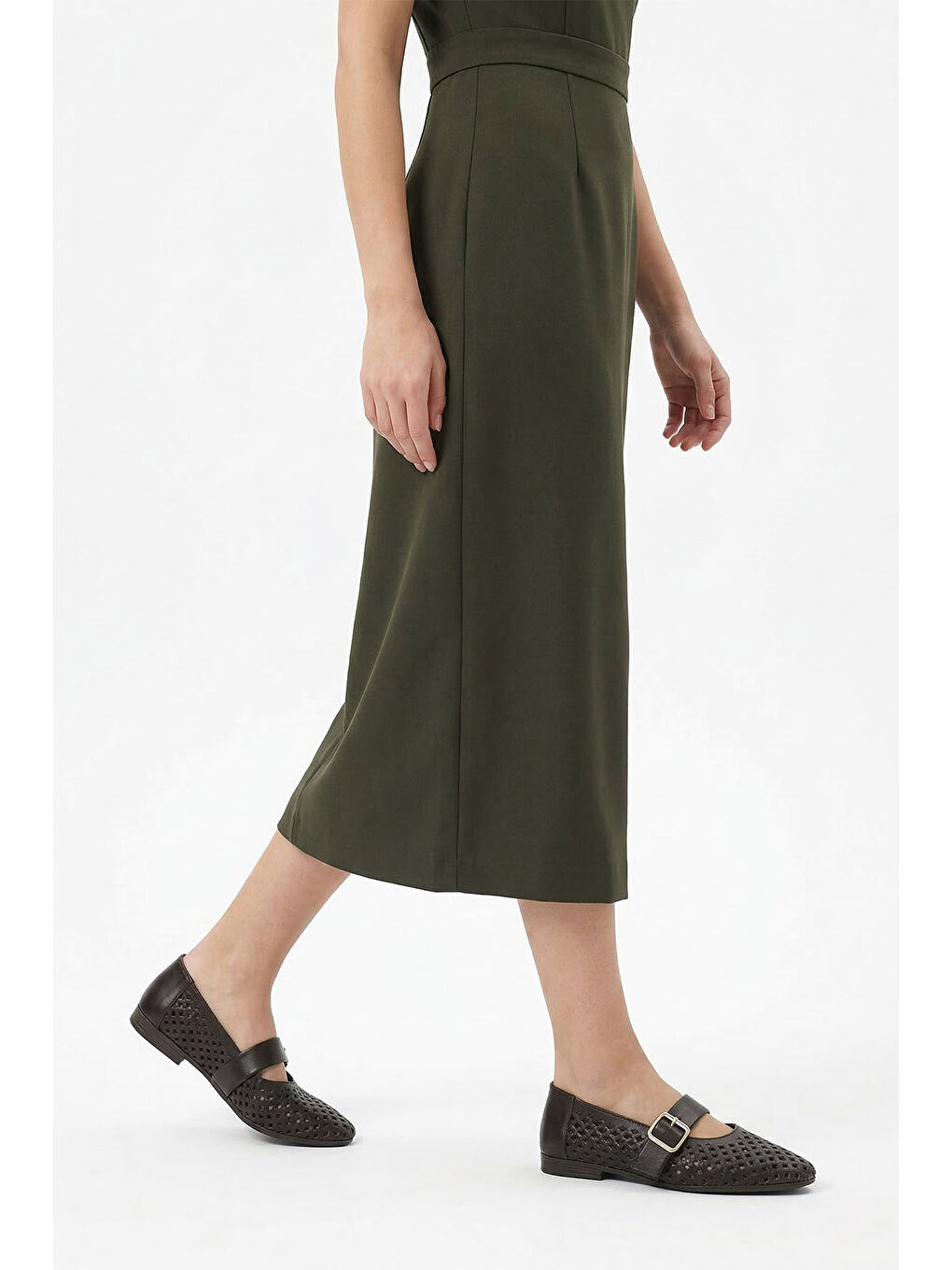 Kahverengi Kadın TÜTÜN KAHVE Baskılı Mary Jane Hakiki Deri Babet-2