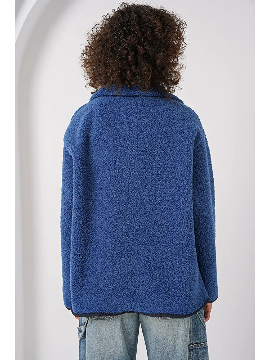 Mavi Kadın Fermuarlı Oversize Pelüş Ceket 55446-4