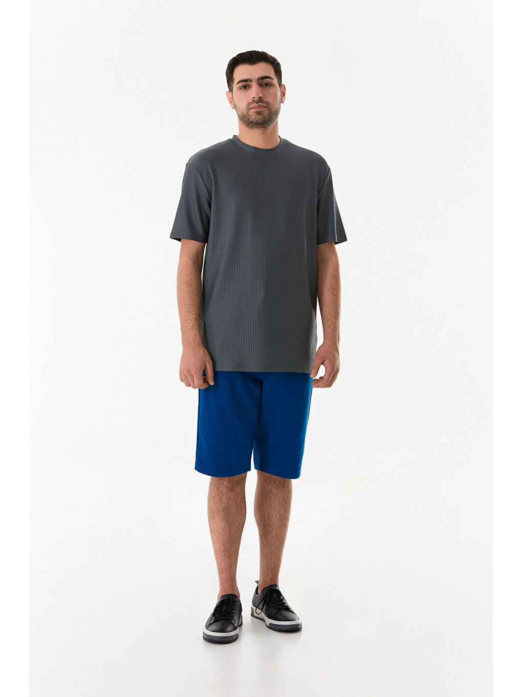 Petrol Jakarlı Bisiklet Yaka Tişört-1