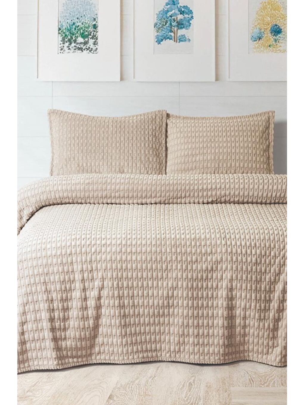 Kahverengi Merinos Twist Çift Kişilik Battaniye Seti Cappucino