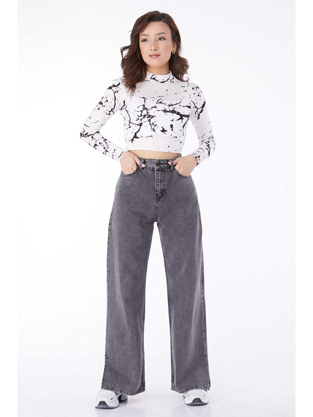 Orta Kadın Antrasit Yırtık Paça Palazzopantolon - 24920-1