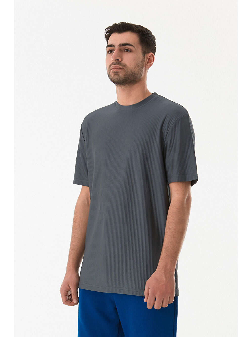 Petrol Jakarlı Bisiklet Yaka Tişört-2