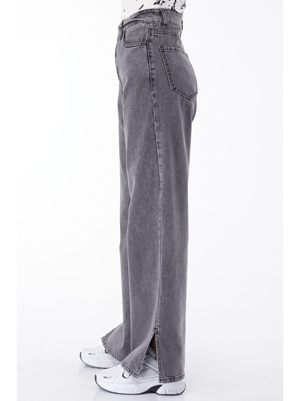 Orta Kadın Antrasit Yırtık Paça Palazzopantolon - 24920-2