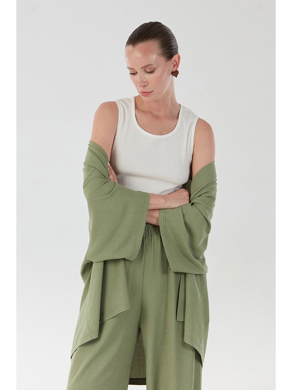 Yeşil Bürümcük Kumaş Şal Yaka 3 Lü Takım-1