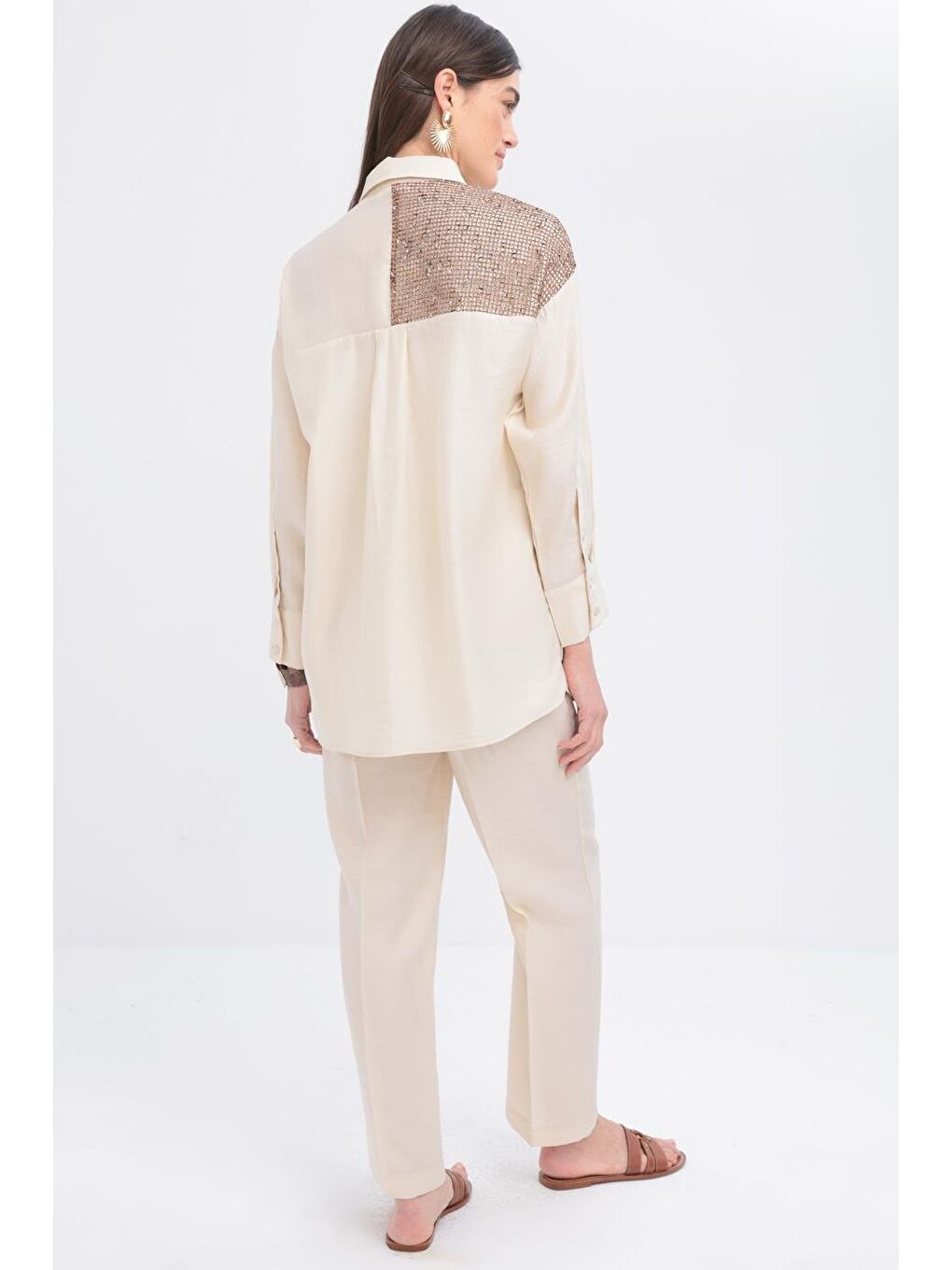 Ekru-File Garnili Gömlek-2