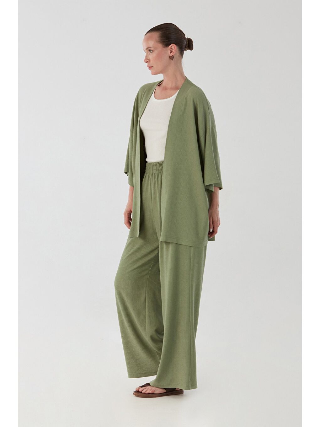 Yeşil Bürümcük Kumaş Şal Yaka 3 Lü Takım-2