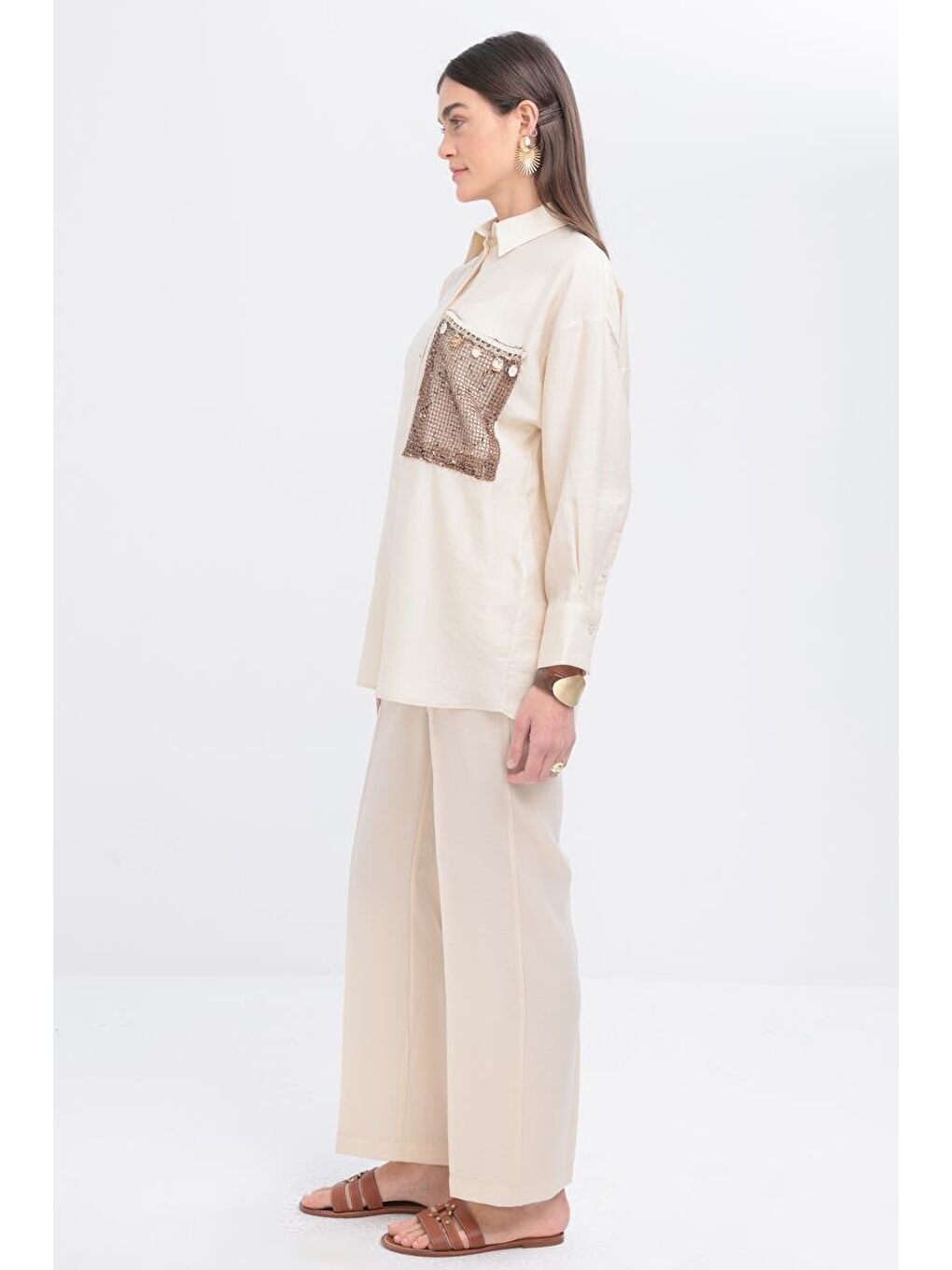 Ekru-File Garnili Gömlek-3