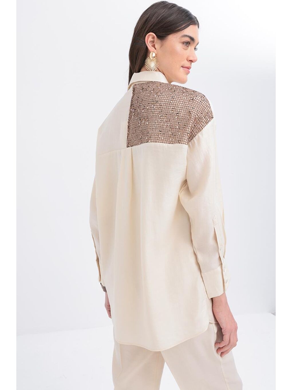 Ekru-File Garnili Gömlek-4