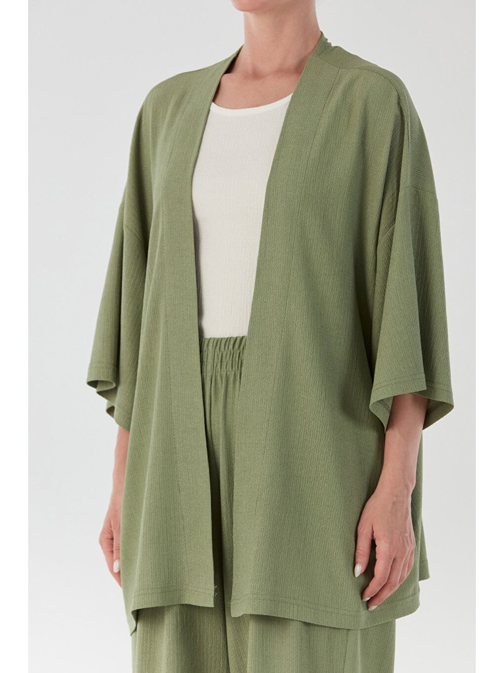 Yeşil Bürümcük Kumaş Şal Yaka 3 Lü Takım-4