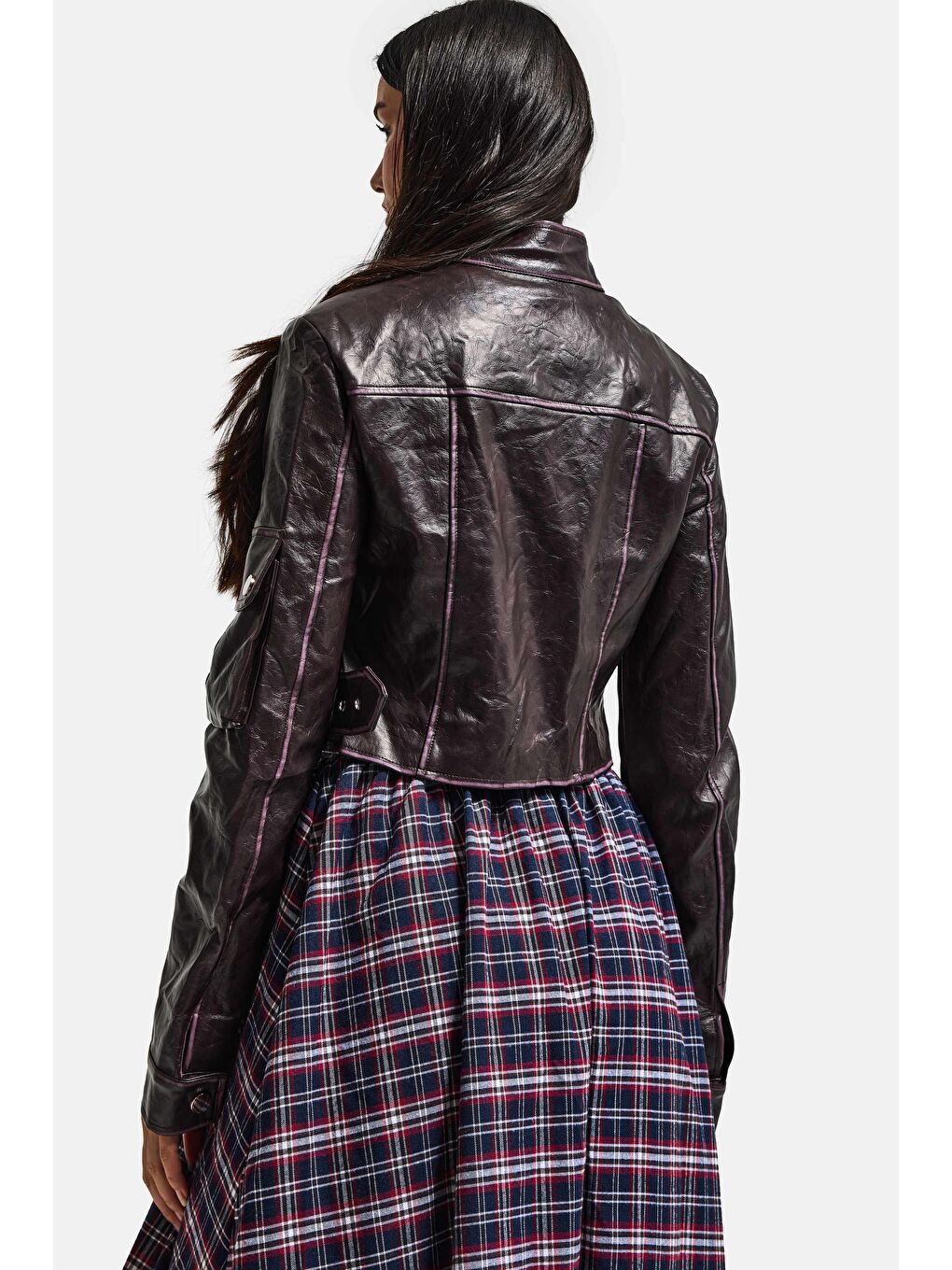 Kahverengi Kadın Bordo Kahve w5 Kemer Detaylı Özel Tasarım Deri Ceket-2