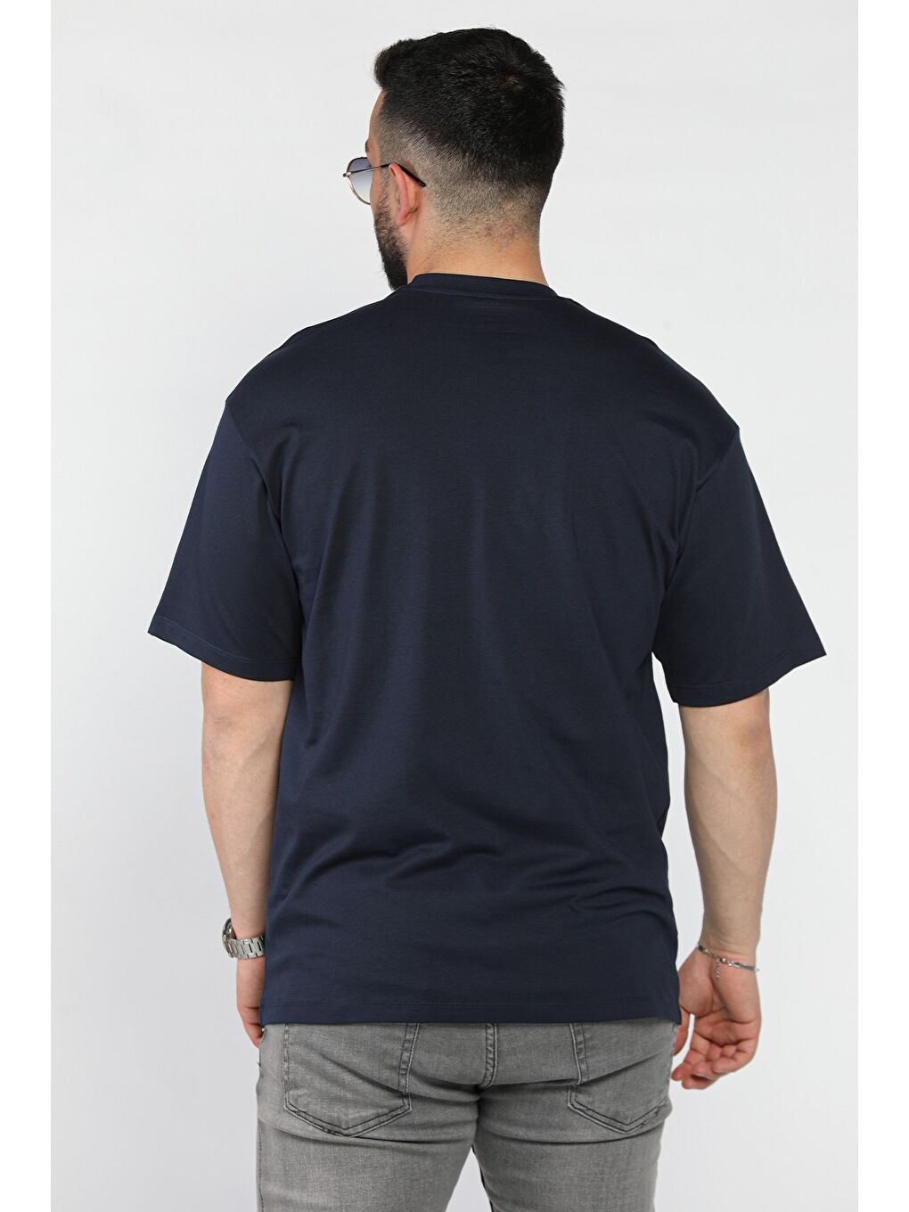 Lacivert Erkek Yazı Baskılı  Tişört-2