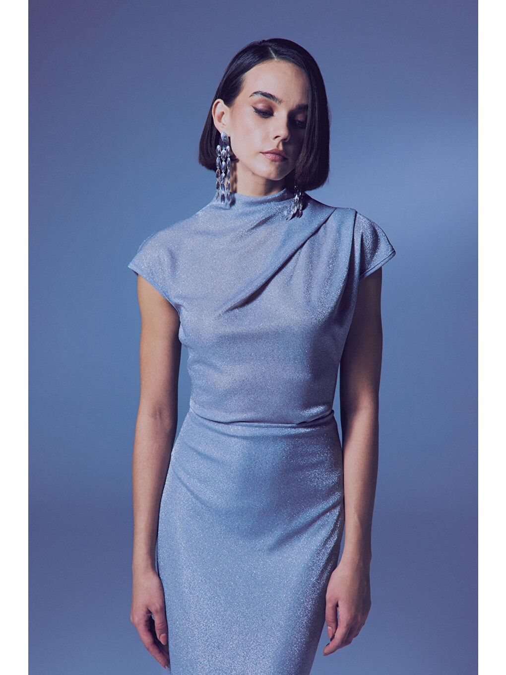 Gri Simli Dik Yaka Bodysuit - Gümüş-1