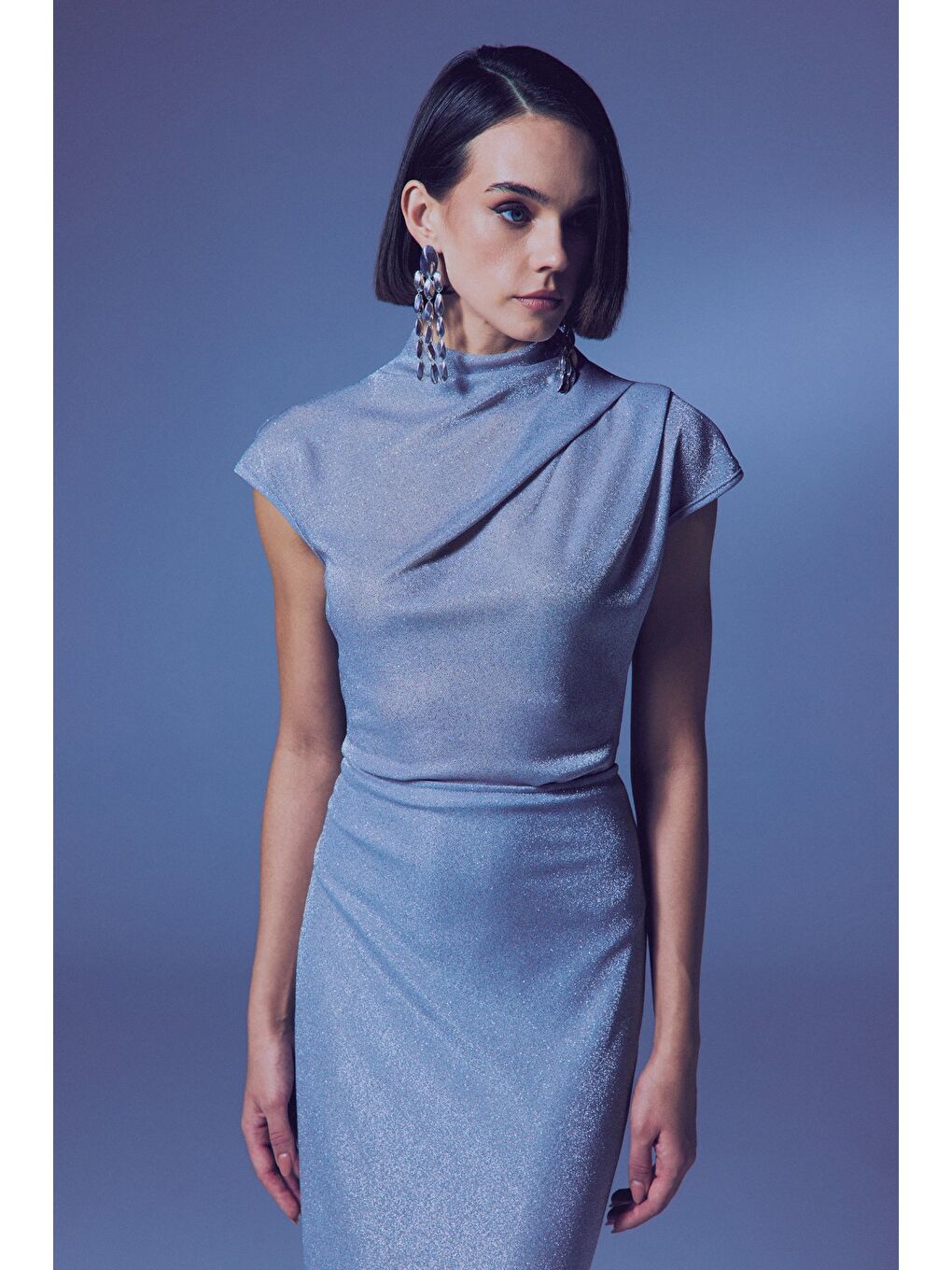 Gri Simli Dik Yaka Bodysuit - Gümüş-3