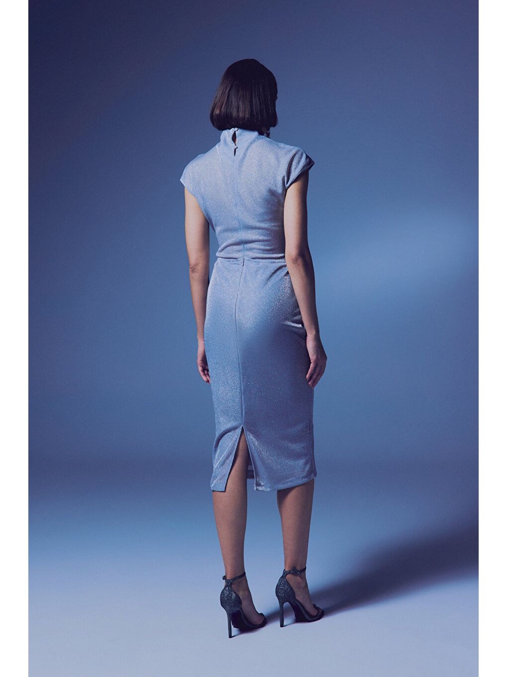 Gri Simli Dik Yaka Bodysuit - Gümüş-4