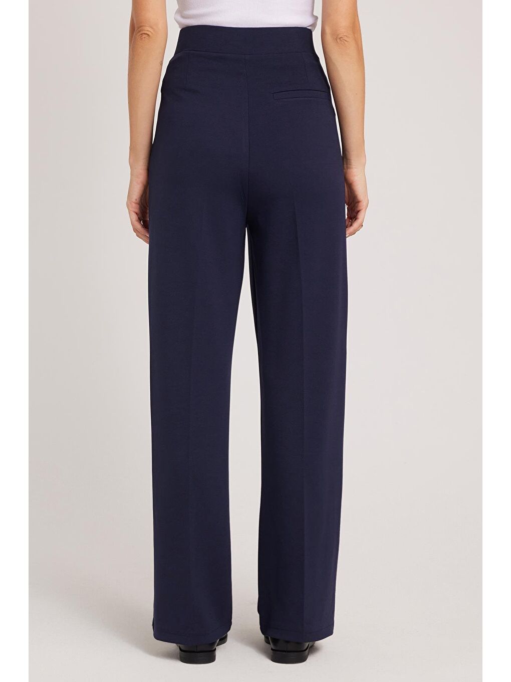 Kadın Regular Fit Klasik Kesim Cırt Kapamalı Geniş Paça Lacivert Pantolon-6