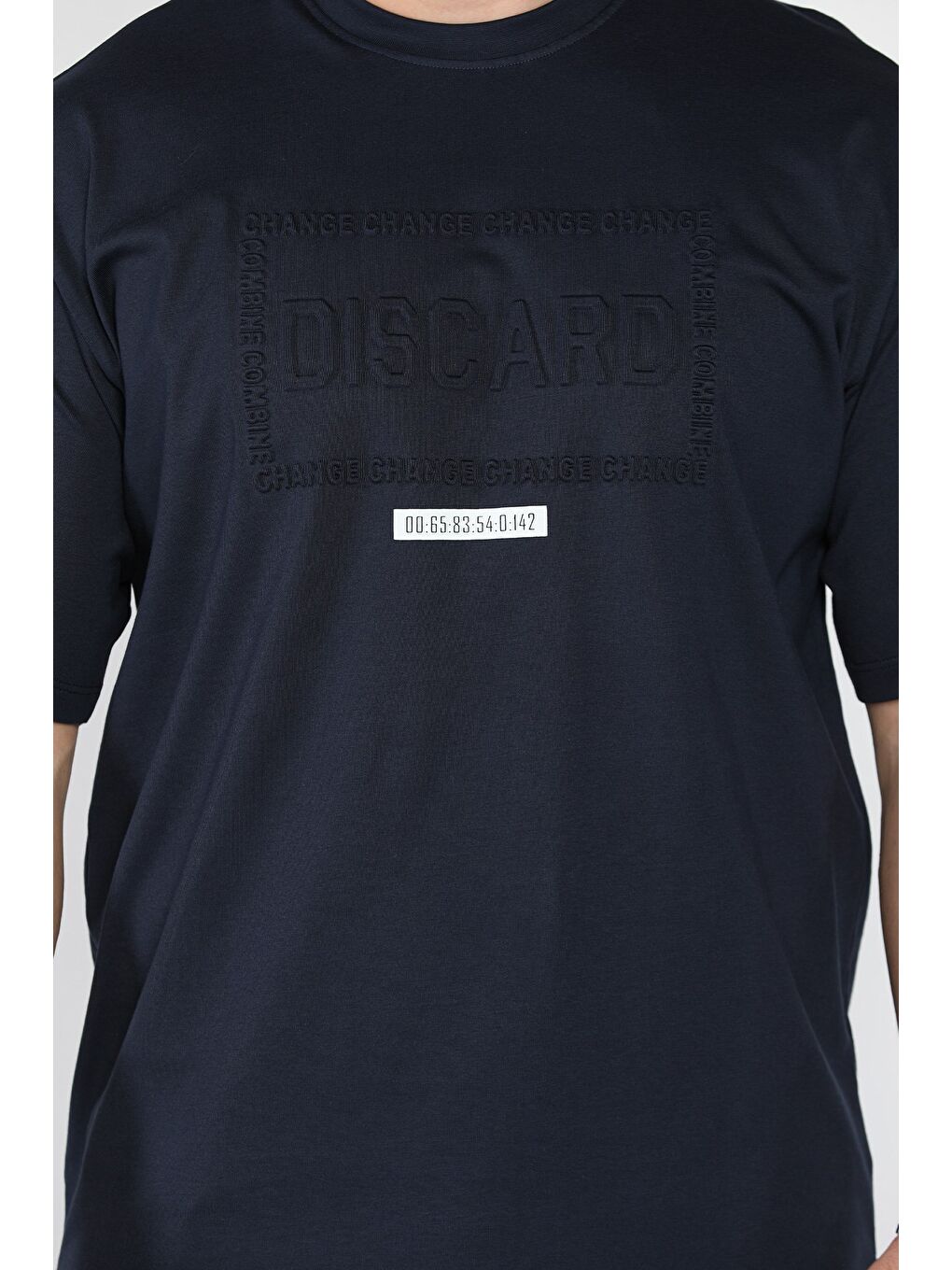 Lacivert Erkek Yazı Baskılı  Tişört-3