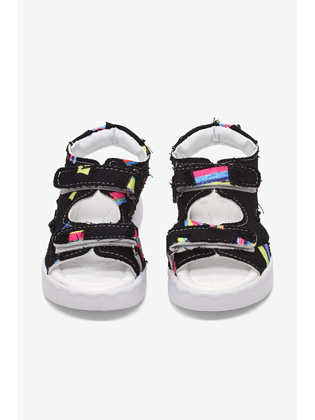 Çocuk Unisex Siyah Rahat Kalıp Renk Desenli Çift Cırtlı Sandalet-2