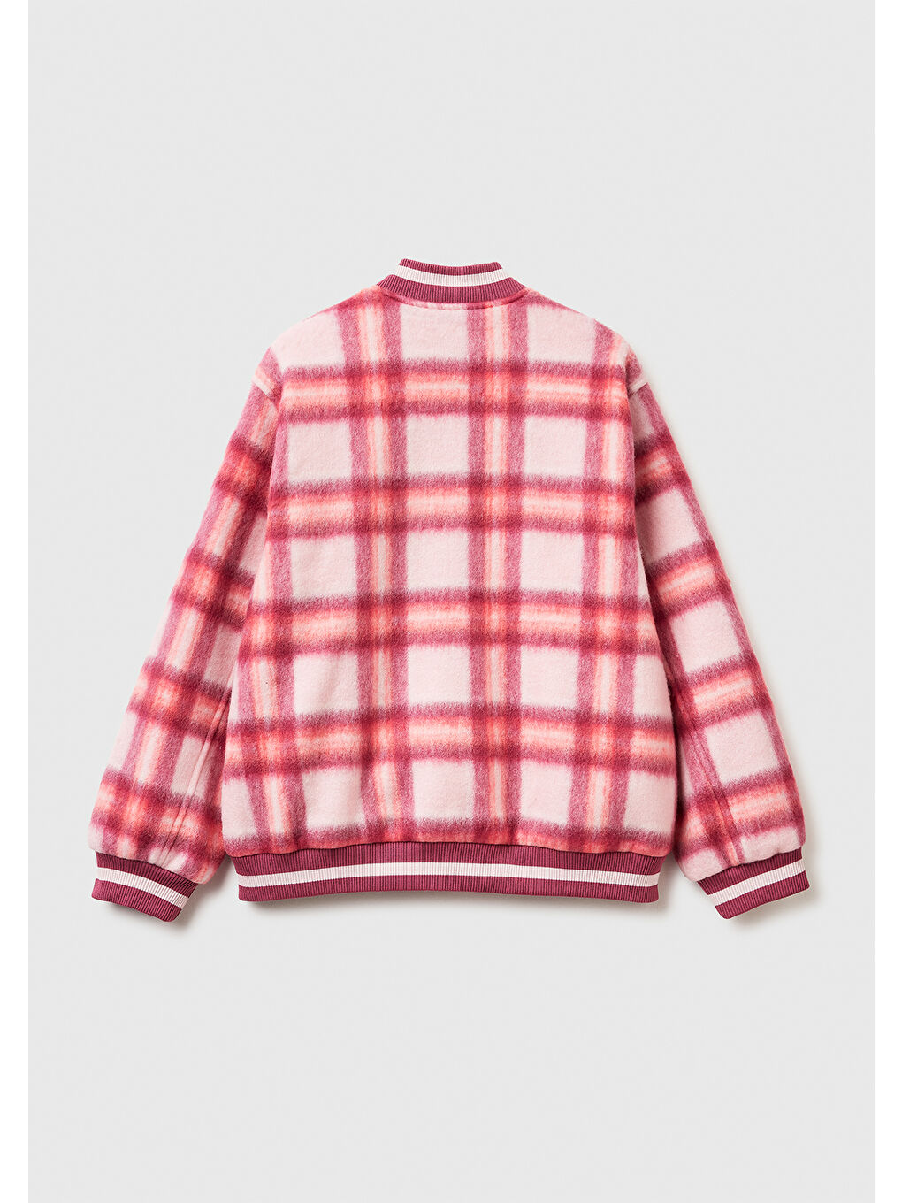 Kadın Kırmızı Ekoseli Yün ve Viskoz Karışımlı Desenli Fermuarlı Ceket-3