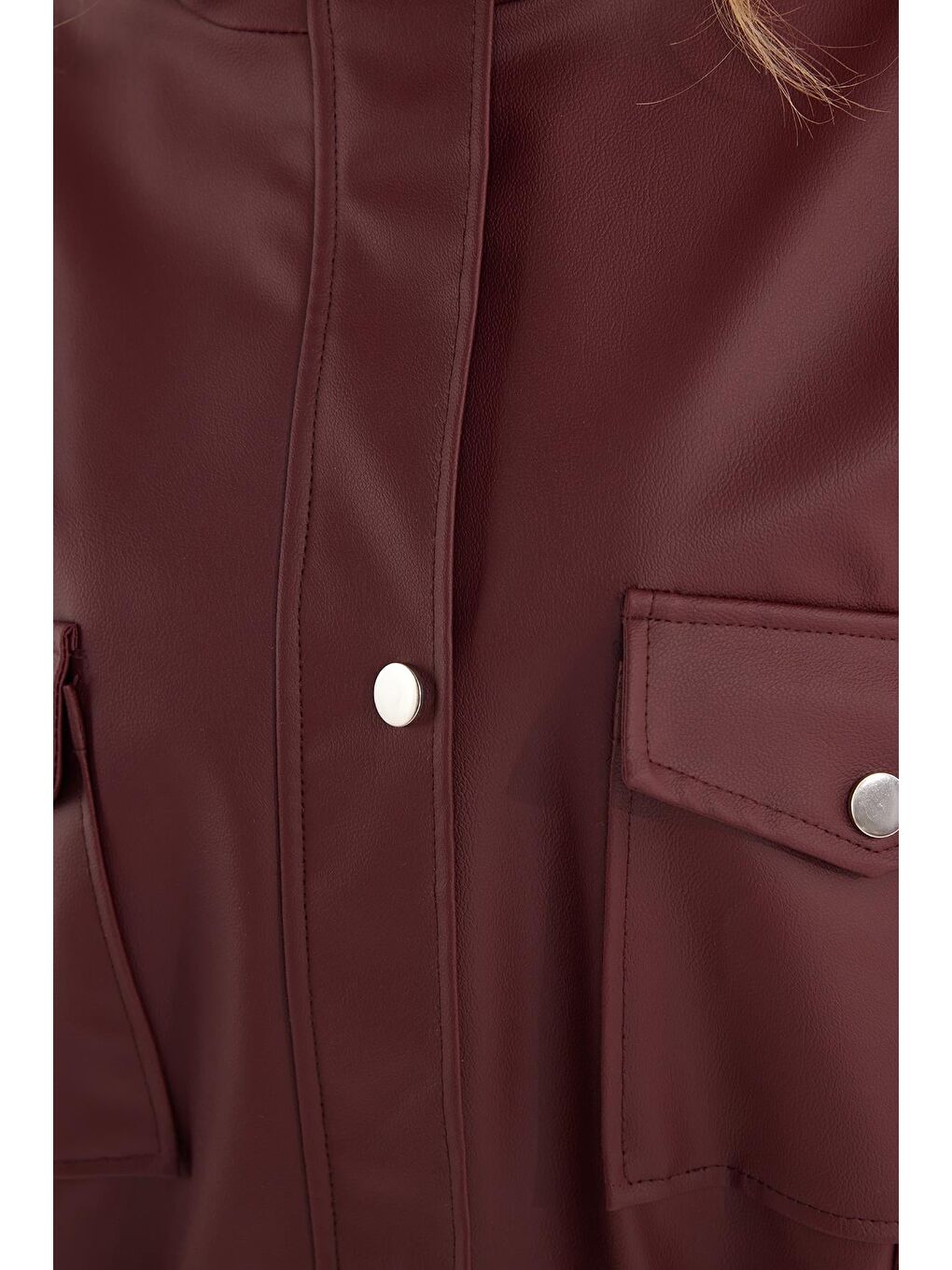 Kadın Regular Fit Klasik Kesim Fermuarlı Çıtçıt Kapamalı Bordo Ceket-5