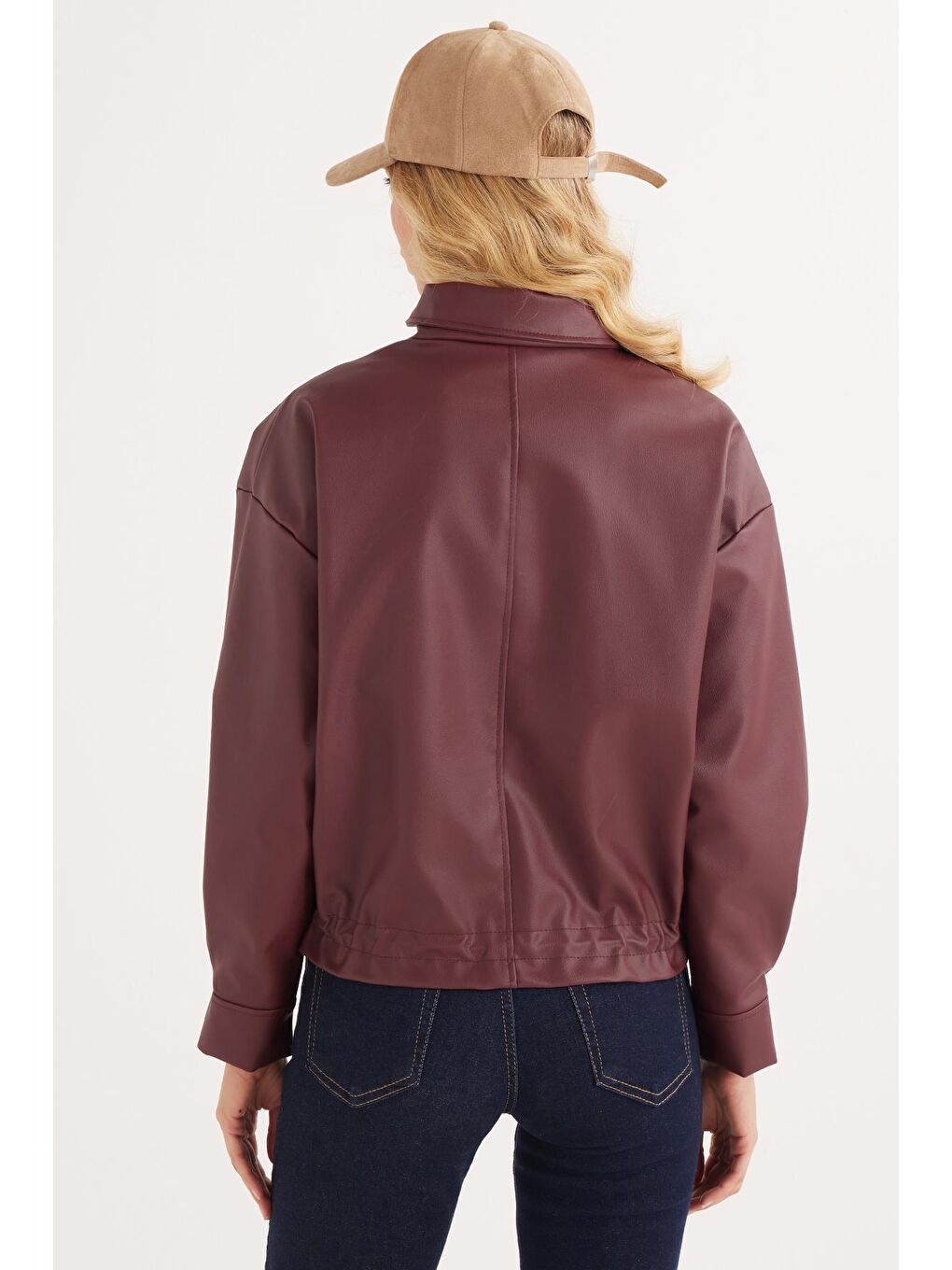 Kadın Regular Fit Klasik Kesim Fermuarlı Çıtçıt Kapamalı Bordo Ceket-6