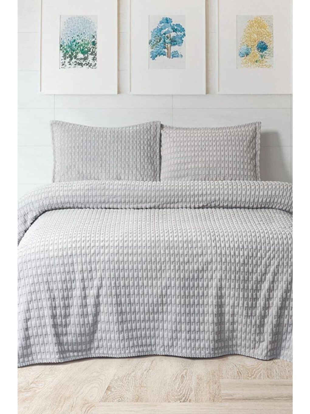 Merinos Twist Çift Kişilik Battaniye Seti Gri