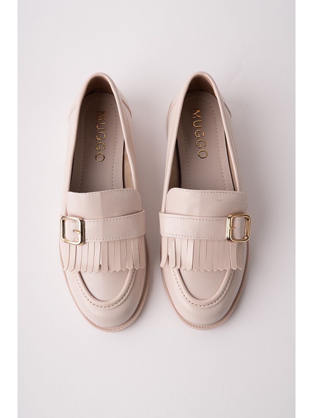 Bej TASSEL Gold Tokalı Püsküllü Kadın Günlük Loafer Ayakkabı