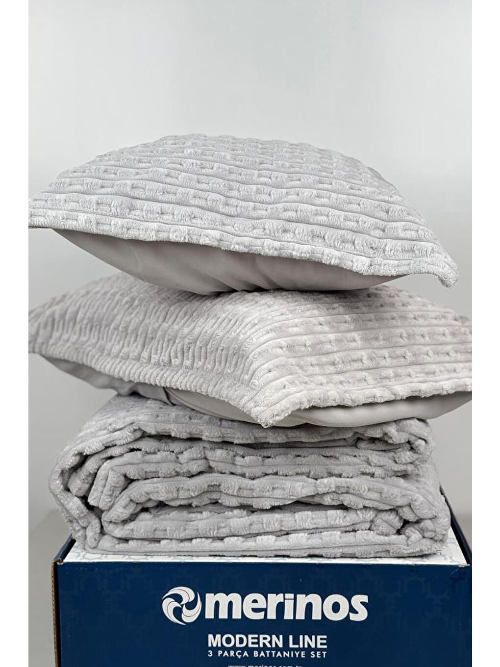 Merinos Twist Çift Kişilik Battaniye Seti Gri-1